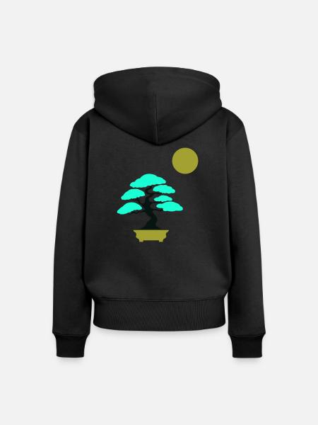 bonsai baum sonne - Frauen Premium Bio Zip Hoodie - Schwarz