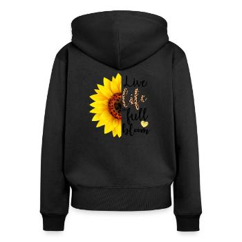 Lebe das Leben in voller Blüte - Frauen Premium Bio Zip Hoodie - Schwarz - Hinten - Julia (174cm)
