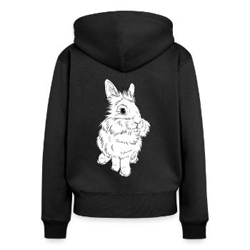 Lapin tête de lion - Sweat à capuche zippé Premium bio Femme - noir - Dos - Julia (174cm)