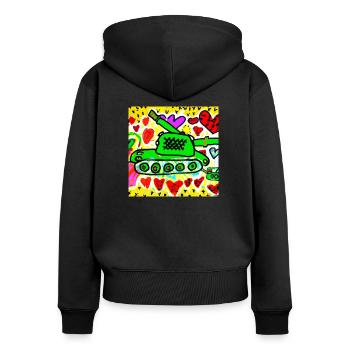 tank shooting hearts on children - Women's Premium Organic Zip Hoodie - black - Back - Julia (174cm)