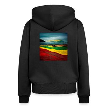 Rasta coloured landscape on the beach - Frauen Premium Bio Zip Hoodie - Schwarz - Hinten - Julia (174cm)