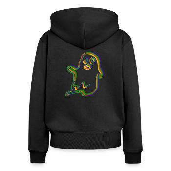 Bunter Geist - Frauen Premium Bio Zip Hoodie - Schwarz - Hinten - Julia (174cm)