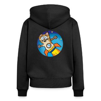 Chat fusée - Sweat à capuche zippé Premium bio Femme - noir - Dos - Julia (174cm)