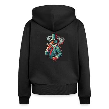 Canard fumant [pixel art] - Sweat à capuche zippé Premium bio Femme - noir - Dos - Julia (174cm)