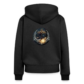 Signe balance - Sweat à capuche zippé Premium bio Femme - noir - Dos - Julia (174cm)