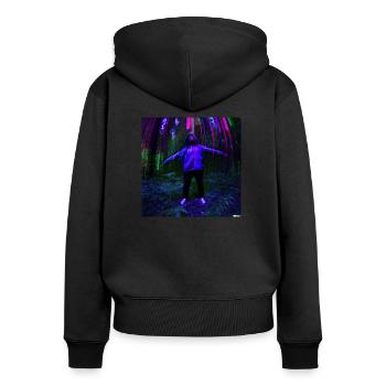 Forêt profonde - Sweat à capuche zippé Premium bio Femme - noir - Dos - Julia (174cm)