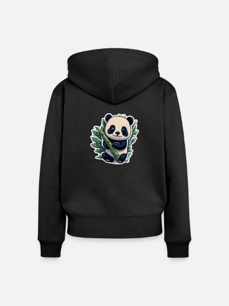 Cute Panda with Bamboo - Frauen Premium Bio Zip Hoodie - Schwarz