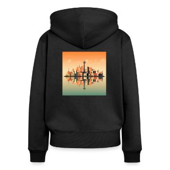 Düsseldorf Skyline Abendrot - Frauen Premium Bio Zip Hoodie - Schwarz - Hinten - Julia (174cm)