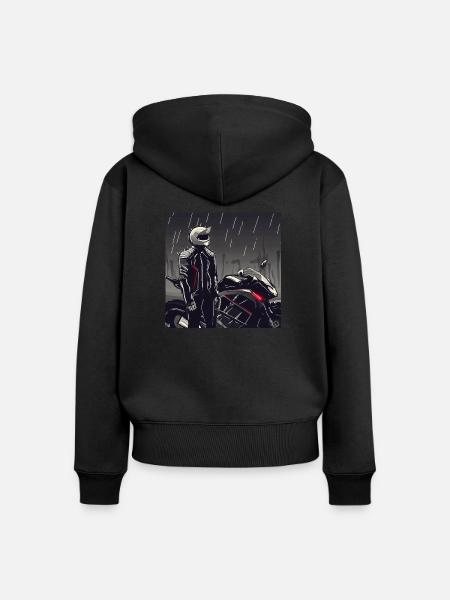 Motorrad Bleistiftzeichnung - Frauen Premium Bio Zip Hoodie - Schwarz