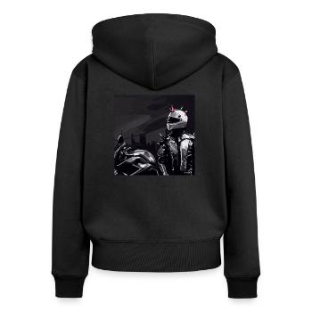 Motorrad Bleistiftzeichnung - Frauen Premium Bio Zip Hoodie - Schwarz - Hinten - Julia (174cm)