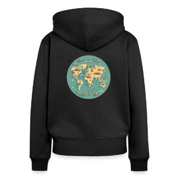 Carte du monde - Sweat à capuche zippé Premium bio Femme - noir - Dos - Julia (174cm)