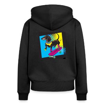 Teckel raie - Sweat à capuche zippé Premium bio Femme - noir - Dos - Julia (174cm)