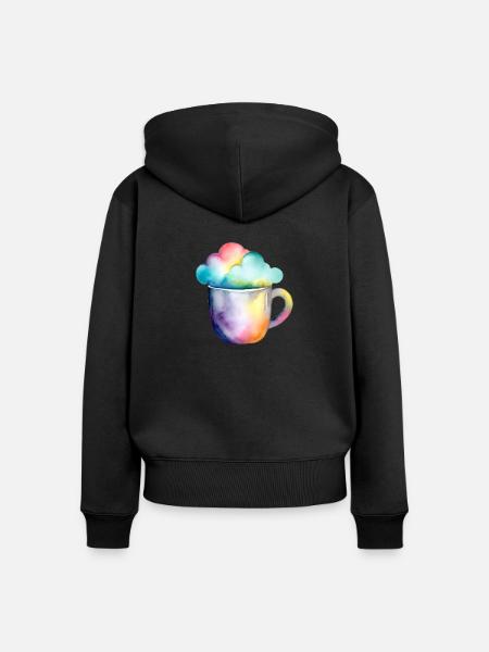 Regenbogenkaffee mit Wolke - Frauen Premium Bio Zip Hoodie - Schwarz