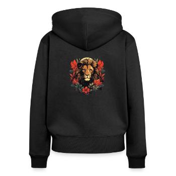 Mode animalière avec motif de lion captivant - Sweat à capuche zippé Premium bio Femme - noir - Dos - Julia (174cm)