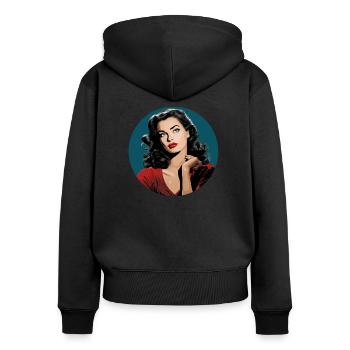 Die moderne Frau im Retro-Stil - Frauen Premium Bio Zip Hoodie - Schwarz - Hinten - Julia (174cm)