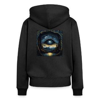 vintage band album cover design - Frauen Premium Bio Zip Hoodie - Schwarz - Hinten - Julia (174cm)