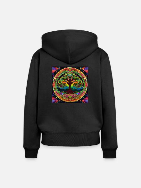 Trippy Mandala Baum - Frauen Premium Bio Zip Hoodie - Schwarz
