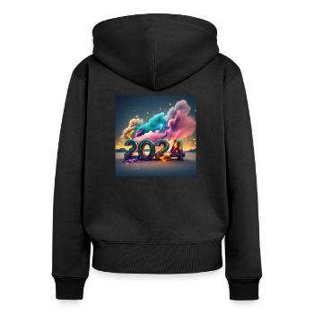 Éclairs Cosmiques 2024 - Sweat à capuche zippé Premium bio Femme - noir - Dos - Julia (174cm)