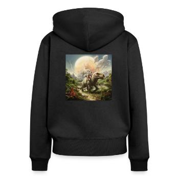 Dino-Welt - Frauen Premium Bio Zip Hoodie - Schwarz - Hinten - Julia (174cm)