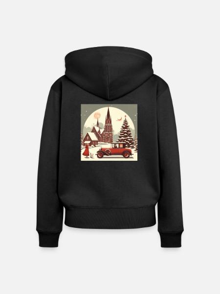 Kirche im Winter - Frauen Premium Bio Zip Hoodie - Schwarz