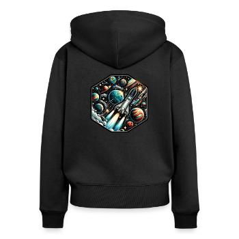 Weltraum - Frauen Premium Bio Zip Hoodie - Schwarz - Hinten - Julia (174cm)
