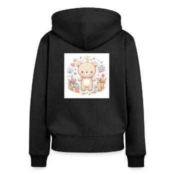 Süßer Bär mit Blumen - Frauen Premium Bio Zip Hoodie - Schwarz - Hinten - Julia (174cm)