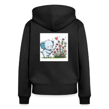 Elefant pflückt Blumen - Frauen Premium Bio Zip Hoodie - Schwarz - Hinten - Julia (174cm)