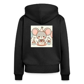 Maus - Frauen Premium Bio Zip Hoodie - Schwarz - Hinten - Julia (174cm)