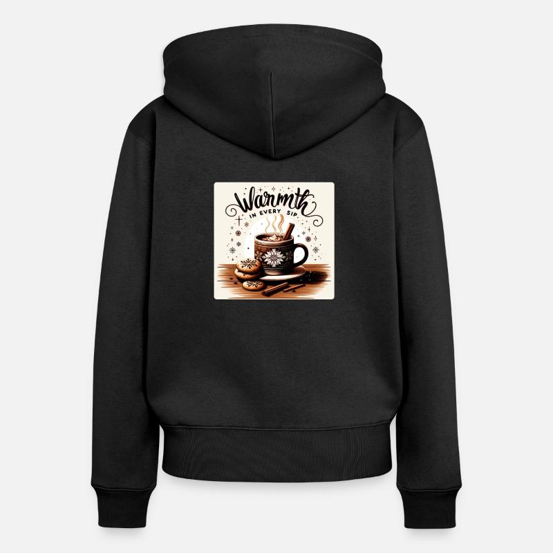 De la chaleur à chaque gorgée - Sweat à capuche zippé Premium bio Femme - noir