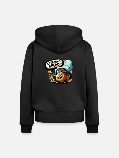 Steaming Ahead - Frauen Premium Bio Zip Hoodie - Schwarz