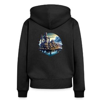 Steampunk City - Frauen Premium Bio Zip Hoodie - Schwarz - Hinten - Julia (174cm)
