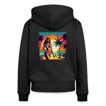beach-adventure - Frauen Premium Bio Zip Hoodie - Schwarz - Hinten - Julia (174cm)