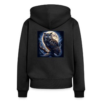 Eule - Frauen Premium Bio Zip Hoodie - Schwarz - Hinten - Julia (174cm)
