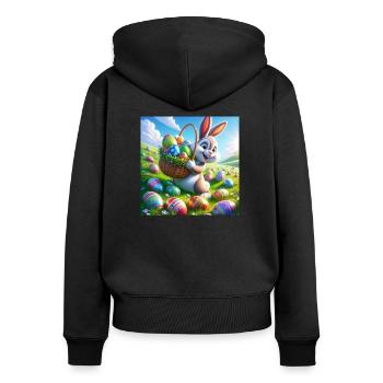 Un joyeux lapin de Pâques sur une prairie verte - Sweat à capuche zippé Premium bio Femme - noir - Dos - Julia (174cm)