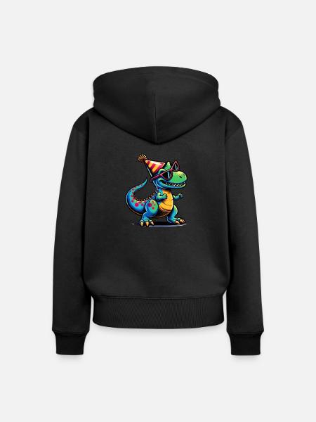 Party Dino - Frauen Premium Bio Zip Hoodie - Schwarz