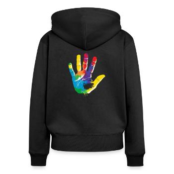 Regenbogen - Frauen Premium Bio Zip Hoodie - Schwarz - Hinten - Julia (174cm)