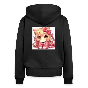 Manga Cat - Women's Premium Organic Zip Hoodie - black - Back - Julia (174cm)