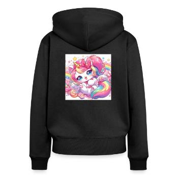 Einhorn-Kätzchen - Frauen Premium Bio Zip Hoodie - Schwarz - Hinten - Julia (174cm)