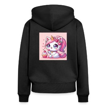 chat licorne - Sweat à capuche zippé Premium bio Femme - noir - Dos - Julia (174cm)
