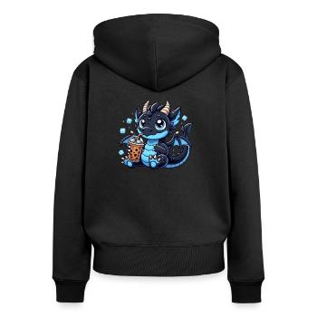 Cute blue Dragon iced Coffee , Drache Eiskaffee - Frauen Premium Bio Zip Hoodie - Schwarz - Hinten - Julia (174cm)