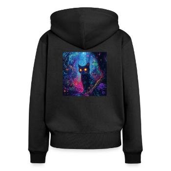 FANTASY Forest Cat - Frauen Premium Bio Zip Hoodie - Schwarz - Hinten - Julia (174cm)