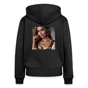 Runen - Frauen Premium Bio Zip Hoodie - Schwarz - Hinten - Julia (174cm)