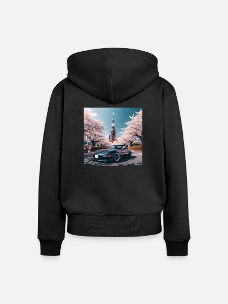 JDM Tower - Frauen Premium Bio Zip Hoodie - Schwarz