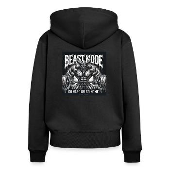 Mode logo - Sweat à capuche zippé Premium bio Femme - noir - Dos - Julia (174cm)