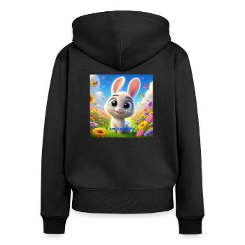I am hoppelful - Frauen Premium Bio Zip Hoodie - Schwarz - Hinten - Julia (174cm)