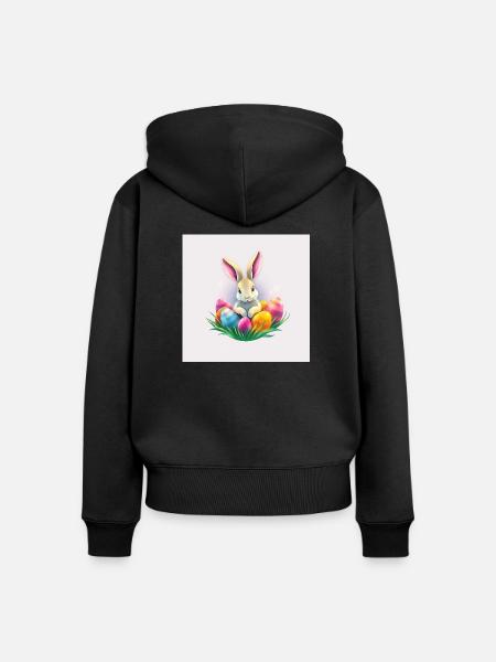 Osterfreude mit Hase - Frauen Premium Bio Zip Hoodie - Schwarz