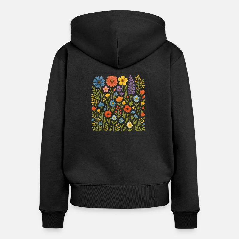 Fleur de Blumen - Sweat à capuche zippé Premium bio Femme - noir