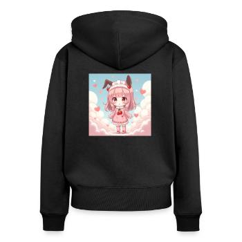 Anime mignon - Sweat à capuche zippé Premium bio Femme - noir - Dos - Julia (174cm)