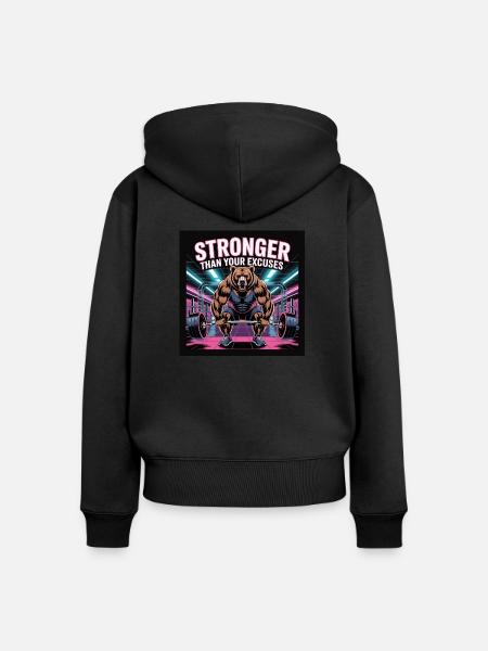 Stronger than your excuses - Frauen Premium Bio Zip Hoodie - Schwarz