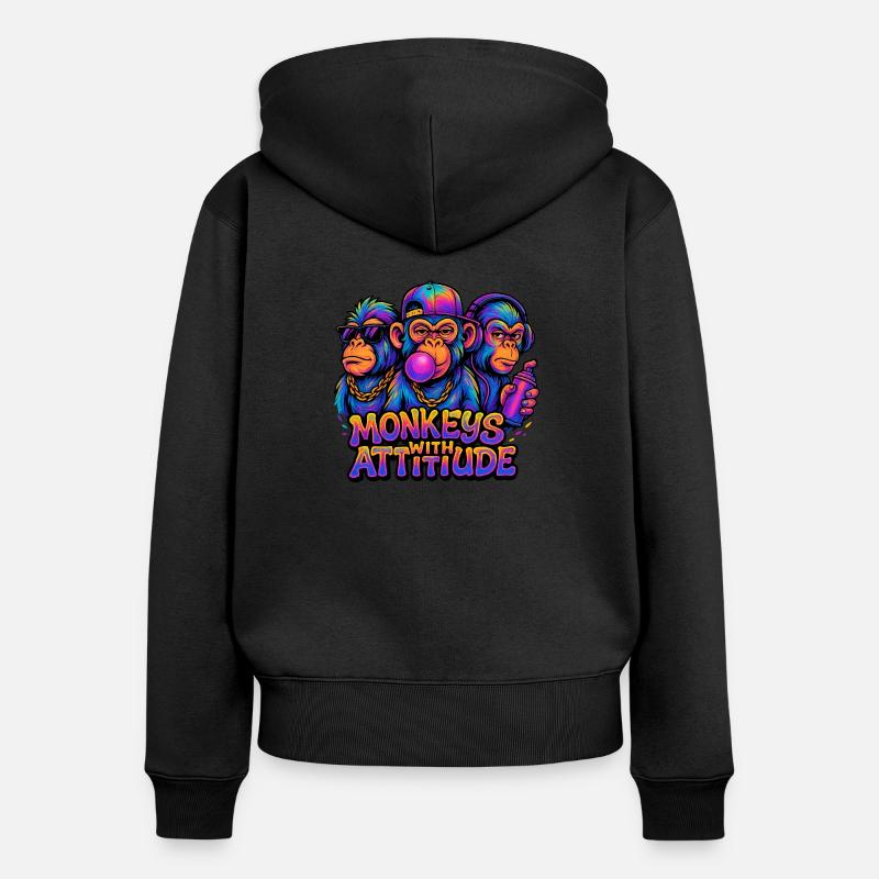 Singes avec attitude - Sweat à capuche zippé Premium bio Femme - noir